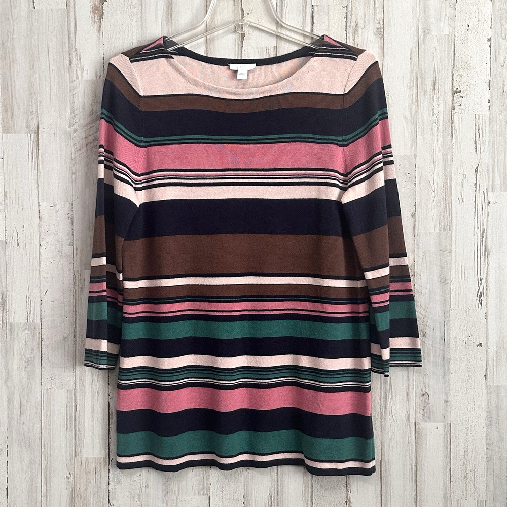 J Jill Knit Tunic Top S Breton Stripe 3/4 Sleeve‎ Pullover Classic Casual Work